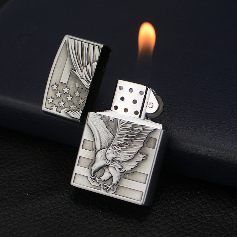 Flip open Butane Lighter Eagle/Wolf